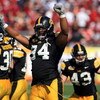 TAMPA, FL - JANUARY 01:  Adrian Clayborn #94 of the Iowa Hawkeyes celebrates after an interception against the South Carolina Gamecocks during the Outback Bowl on January 1, 2009 at Raymond James Stadium in Tampa, Florida.  (Photo by Scott Halleran/Getty 