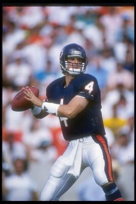 8 Oct 1989: Quarterback Jim Harbaugh of the Chicago Bears looks to pass the ball during a game against the Tampa Bay Buccaneers at Tampa Stadium in Tampa, Florida. The Buccaneers won the game, 42-35.