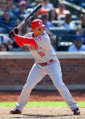 NEW YORK - JULY 12:  Jerry Hairston Jr. #15 of the Cincinnati Reds bats against the New York Mets on July 12, 2009 at Citi Field in the Flushing neighborhood of the Queens borough of New York City.  (Photo by Jim McIsaac/Getty Images)