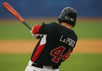 BEIJING - AUGUST 13:  Matt LaPorta of the United States swings at a pitch against Korea during their preliminary baseball game at the Wukesong Sports Centre Baseball Field during Day 5 of the Beijing 2008 Olympic Games on August 13, 2008 in Beijing, China