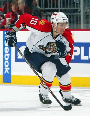 NEWARK, NJ - FEBRUARY 28:  David Booth #10 of the Florida Panthers skates against the New Jersey Devils at the Prudential Center on February 28, 2009 in Newark, New Jersey. The Devils defeated the Panthers 7-2.  (Photo by Jim McIsaac/Getty Images)