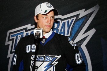 MONTREAL, QC - JUNE 26:  Victor Hedman speaks to the media after being picked number two overall in the 2009 NHL Entry Draft by the Tampa Bay Lightning at the Bell Centre on June 26, 2009 in Montreal, Quebec, Canada.(Photo by Richard Wolowicz/Getty Images
