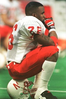 7 Dec 1996:  Jerome Peterson #26 of the University of Nebraska sits in the final seconds of the fourth quarter of the Cornhuskers 37-27 loss to the University of Texas in the inaugural Dr. Pepper Big 12 Championship game ay the TWA Dome in St. Louis, Miss