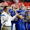 ATLANTA - DECEMBER 06:  Head coach Urban Meyer, quarterback Tim Tebow #15 and the Florida Gators prepare to face the Alabama Crimson Tide in the SEC Championship on December 6, 2008 at the Georgia Dome in Atlanta, Georgia.  (Photo by Kevin C. Cox/Getty Im