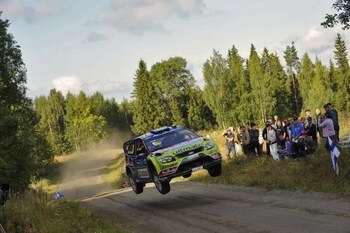 JYVASKYLA, FINLAND - AUGUST 02:  Mikko Hirvonen of Finland and Jarmo Lehtinen of Finland compete in their BP Abu Dhabi Ford Focus during Leg 3 of the WRC Neste Oil Rally of Finland on August 02 , 2009 in Jyvaskyla, Finland  (Photo by Massimo Bettiol/Getty