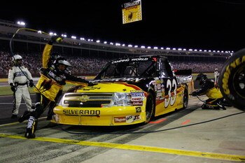 CONCORD, NC - MAY 15:  Ron Hornaday, Jr., driver of the #33 Longhorn Chevrolet, pits during the NASCAR Camping World Series North Carolina Education Lottery 200 on May 15, 2009 at Lowe's Motor Speedway in Concord, North Carolina.  (Photo by Geoff Burke/Ge