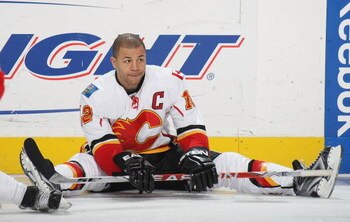 PHILADELPHIA - MARCH 05: Jerome Iginla #12 of the Calgary Flames skates in warmups prior to his game against the Philadelphia Flyers on March 5, 2009 at the Wachovia Center in Philadelphia, Pennsylvania. (Photo by Bruce Bennett/Getty Images)