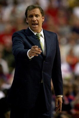 AUBURN HILLS, MI - MAY 26:  Head coach Flip Saunders of the Detroit Pistons shouts from the sidelines against the Boston Celtics during Game Four of the Eastern Conference finals during the 2008 NBA Playoffs at the Palace at Auburn Hills on May 26, 2008 i