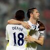 BEIJING - JULY 31:  Robbie Keane (R) of Tottenham is congratulated by Jermain Defoe after his second goal during the final of the Barclays Asia Trophy Beijing 2009 between Tottenham Hotspurs and Hull City at Workers Stadium on July 31, 2009 in Beijing, Ch