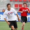 TORONTO - JULY 24:  NBA basketball player Steve Nash plays soccer with members of the media during the MLS All Star Media Game at BMO Field on July 24, 2008 in Toronto, Canada.  (Photo by Claus Andersen/Getty Images)