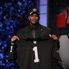 NEW YORK - APRIL 28:  JaMarcus Russell poses with his Oakland Raiders jersey after being chosen first overall by the Oakland Raiders at the 2007 NFL Draft at Radio City Music Hall April 28, 2007 in New York City.  (Photo by Nick Laham/Getty Images)