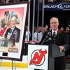 NEWARK, NJ - JANUARY 30:  Television announcer Mike 'Doc' Emrick speaks to the fans as he is honored prior to the Pittsburgh Penguins playing the New Jersey Devils at the Prudential Center on January 30, 2009 in Newark, New Jersey.  (Photo by Jim McIsaac/