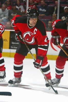 EAST RUTHERFORD, NJ - NOVEMBER 5:  Defenseman Scott Stevens #4 of the New Jersey Devils on the ice during the game against the San Jose Sharks at the Continental Airlines Arena  on November 5, 2003 in East Rutherford, New Jersey. The Devils won 3-2. (Phot