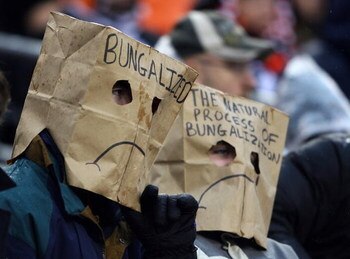 CINCINNATI - NOVEMBER 30:  Two football spectators wear bags over their heads during the NFL game between the Baltimore Ravens and the Cincinnati Bengals on November 30, 2008 at Paul Brown Stadium in Cincinnati, Ohio. The Ravens defeated the Bengals 34-3.