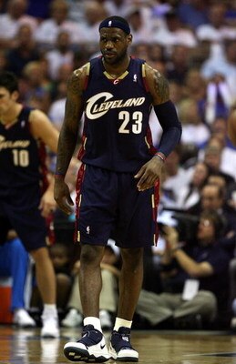 ORLANDO, FL - MAY 30:  LeBron James #23 of the Cleveland Cavaliers looks on between plays against the Orlando Magic in Game Six of the Eastern Conference Finals during the 2009 Playoffs at Amway Arena on May 30, 2009 in Orlando, Florida. NOTE TO USER: Use