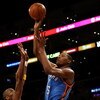 LOS ANGELES, CA - FEBRUARY 10:  Kevin Durant #35 of the Oklahoma City Thunder shoots over Kobe Bryant #24 of the Los Angeles Lakers on February 10, 2009 at Staples Center in Los Angeles, California.  The Lakers won 105-98.   NOTE TO USER: User expressly a