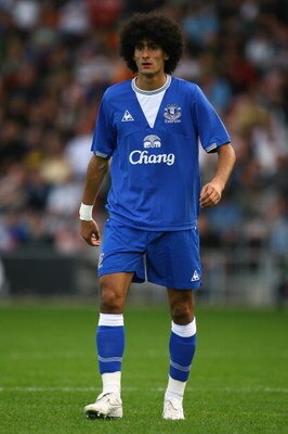 BLACKPOOL, ENGLAND - AUGUST 04:  Marouane Fellaini of Everton during a pre season match between Blackpool and Everton at Bloomfield Road on August 4, 2009 in Blackpool, England.  (Photo by Alex Livesey/Getty Images)