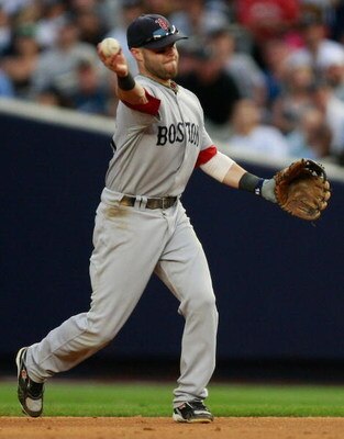 NEW YORK - AUGUST 08:  Dustin Pedroia #15 of the Boston Red Sox throws to first base during the game on August 8, 2009 at Yankee Stadium in the Bronx borough of New York City.  (Photo by Jared Wickerham/Getty Images)