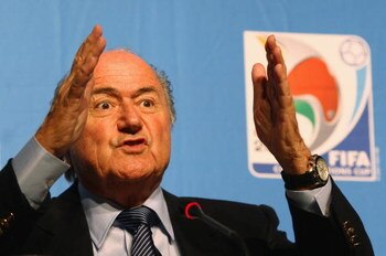 SANDTON, SOUTH AFRICA - JUNE 12: Joseph S Blatter FIFA President faces the media during a Press Conference on June 12, 2009 in Sandton, South Africa.  (Photo by Laurence Griffiths/Getty Images)