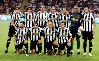 MILAN, ITALY - AUGUST 17:  Juventus (from left Zdenek Grygera; Paolo De Ceglie; David Trezeguet; Nicola Legrottaglie; Felipe Melo; Gianluigi Buffon; Vincenzo Iaquinta; Diego; Hasan Sahliamidzic; Fabio Cannavaro; Claudio Marchisio) pose for the team shot d