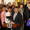 WASHINGTON - APRIL 23:  U.S. President Barack Obama welcomes the University of Florida mens football team to the White House April 23, 2009 in Washington, DC. Obama hosted the 2009 national champion Gators, who presented the president with a custom jersey