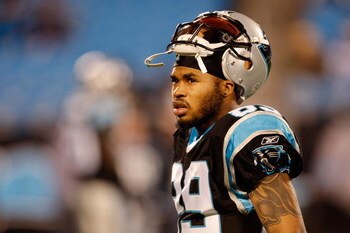 CHARLOTTE, NC - JANUARY 10:  Wide receiver Steve Smith #89 of the Carolina Panthers looks on during warm-ups before the game against the Arizona Cardinals during the NFC Divisional Playoff Game on January 10, 2009 at Bank of America Stadium in Charlotte, 