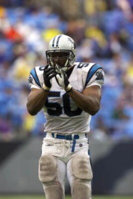14 Oct 2001: Chris Slade #50 of the Carolina Panthers looks on against the New Orleans Saints during the game at Ericsson Stadium in Charlotte, North Carolina. The Saints won 27-25. DIGITAL IMAGE. Mandatory Credit: Craig Jones/ALLSPORT