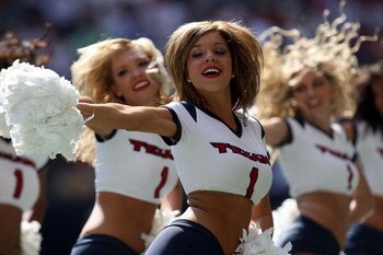 HOUSTON - OCTOBER 12:  A Houston Texans cheerleader performs during a game against the Miami Dolphins at Reliant Stadium on October 12, 2008 in Houston, Texas.  (Photo by Ronald Martinez/Getty Images)