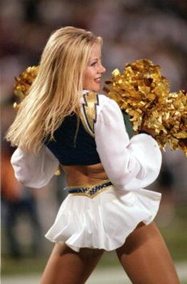 29 Oct 2000:  A Cheerleader of the San Diego Chargers performs during the game against the Oakland Raiders at Qualcomm Stadium in San Diego, California. The Raiders defeated the Chargers 18-15.Mandatory Credit: Jeff Gross  /Allsport
