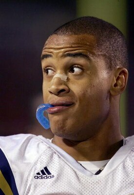 TUSCON, AZ - NOVEMBER 5:   Bruce Davis #44 of the UCLA Bruins reacts to the Arizona fans during the final minutes against the University of Arizona Wildcats on November 5, 2005 at Arizona Stadium in Tuscon, Arizona. The Wildcats defeated the Bruins 52-14.