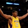 LOS ANGELES, CA - JUNE 04:  Andrew Bynum #17 of the Los Angeles Lakers reacts to a call against the Orlando Magic in Game One of the 2009 NBA Finals at Staples Center on June 4, 2009 in Los Angeles, California. NOTE TO USER: User expressly acknowledges an