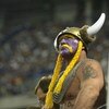 MINNEAPOLIS - SEPTEMBER 26:  A fan of the Minnesota Vikings wears face paint and a viking hat during the game against the Chicago Bears at the Hubert H. Humphrey Metrodome on September 26, 2004 in Minneapolis, Minnesota. The Vikings defeated the Bears 27-
