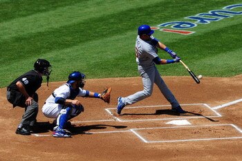 LOS ANGELES, CA - AUGUST 23: Aramis Ramirez #16 of the Chicago Cubs hits the ball against the Los Angeles Dodgers on August 23, 2009 at Dodger Stadium in Los Angeles, California. The Cubs defeated the Dodgers 3-1.  (Photo by Jacob de Golish/Getty Images)