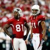 GLENDALE, AZ - JANUARY 18:  Wide receivers Anquan Boldin #81 and Larry Fitzgerald #11 of the Arizona Cardinals look on in the second quarter against the Philadelphia Eagles during the NFC championship game on January 18, 2009 at University of Phoenix Stad