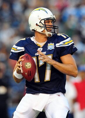 SAN DIEGO - AUGUST 15:  Philip Rivers # 17 of the San Diego Chargers throws the ball in the first quarter while playing against the Seattle Seahawks during the preseason game on August 15, 2009 at Qualcomm Stadium in San Diego, California.  (Photo by Jaco
