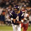 MINNEAPOLIS, MN - AUGUST 21: Quarterback Brett Favre #4 of the Minnesota Vikings runs back to hand off against the Kansas City Chiefs at Hubert H. Humphrey Metrodome on August 21, 2009 in Minneapolis, Minnesota. (Photo by Scott Boehm/Getty Images)