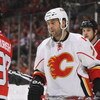 CHICAGO - APRIL 25: Todd Bertuzzi #7 of the Calgary Flames has words with the Chicago Blackhawks during Game Five of the Western Conference Quarterfinals of the 2009 Stanley Cup Playoffs on April 25, 2009 at the United Center in Chicago, Illinois. (Photo 