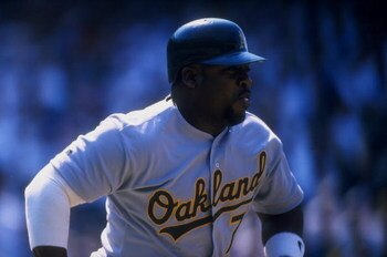 28 Jun 1998:  Kevin Mitchell #7 of the Oakland Athletics in action during an interleague game against the Colorado Rockies at Coors Field in Denver, Colorado. The Rockies defeated the Athletics 11-10. Mandatory Credit: Brian Bahr  /Allsport