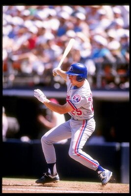 30 Apr 1992: Shortstop Bret Barbarie of the Montreal Expos swings at the ball during a game against the San Diego Padres.