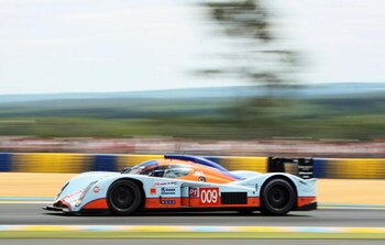 LE MANS, FRANCE - JUNE 13:  The Aston Martin of Stuart Hall, Harold Primat and Miguel Ramos in action during the 77th running of the Le Mans 24 Hour race at the Circuit des 24 Heures du Mans on June 13, 2009 in Le Mans, France.  (Photo by Bryn Lennon/Gett