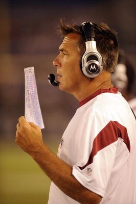 BALTIMORE, MD - AUGUST 13:  Head coach Jim Zorn of the Washington Redskins calls out a play during a NFL preseason football game against the Baltimore Ravens on August 13, 2009 at M & T Bank Stadium in Baltimore, Maryland.   (Photo by Mitchell Layton/Gett