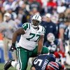 ORCHARD PARK, NY - NOVEMBER 02: Kris Jenkins #77 of the New York Jets gets up after sacking Trent Edwards #5 of the Buffalo Bills  on November 2, 2008 at Ralph Wilson Stadium in Orchard Park, New York. New York won 26-17.  (Photo by Rick Stewart/Getty Ima