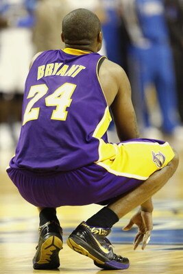 ORLANDO, FL - JUNE 14:  Kobe Bryant #24 of the Los Angeles Lakers rests for a moment in Game Five of the 2009 NBA Finals against the Orlando Magic on June 14, 2009 at Amway Arena in Orlando, Florida. The Lakers won 99-86.  NOTE TO USER:  User expressly ac