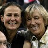 NEW YORK - AUGUST 28:  Tennis legend Martina Navratilova (R) and Pam Shriver smile during the opening ceremony of the US Open at the USTA Billie Jean King National Tennis Center in Flushing Meadows Corona Park on August 28, 2006 in the Flushing neighborho