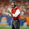 GLENDALE, AZ - JANUARY 05:  Head coach Jim Tressel of the Ohio State Buckeyes reacts during the Tostitos Fiesta Bowl Game against the Texas Longhorns on January 5, 2009 at University of Phoenix Stadium in Glendale, Arizona.   The Longhorns defeated the Bu