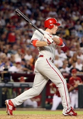 PHOENIX - JULY 28: Chase Utley#26 of the Philadelphia Phillies bats against the Arizona Diamondbacks during the major league baseball game at Chase Field on July 28, 2009 in Phoenix, Arizona. The Phillies defeated the Diamondbacks 4-3.  (Photo by Christia