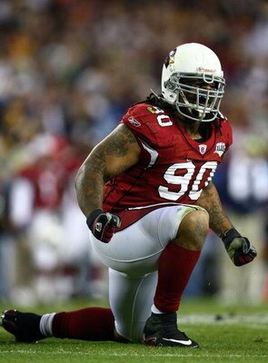 TAMPA, FL - FEBRUARY 01:  Darnell Dockett #90 of the Arizona Cardinals celebrates after he sacked Ben Roethlisberger #7 of the Pittsburgh Steelers during the fourth quarter of Super Bowl XLIII on February 1, 2009 at Raymond James Stadium in Tampa, Florida