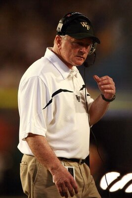 MIAMI GARDENS, FL - JANUARY 02:  Head coach Jim Grobe of the Wake Forest Demon Deacons looks on from the sidelines against the Louisville Cardinals during the 2007 FedEx Orange Bowl at Dolphin Stadium on January 2, 2007 in Miami Gardens, Florida.  (Photo 