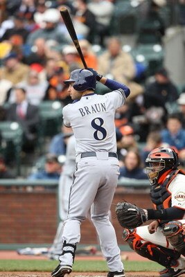 SAN FRANCISCO - APRIL 07:  Ryan Braun #8 of the Milwaukee Brewers bats against the San Francisco Giants during Opening Day of the Major League Baseball season on April 7, 2009 at AT&T Park in San Francisco, California.  (Photo by Jed Jacobsohn/Getty Image