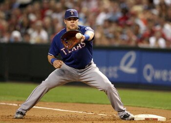 PHOENIX - JUNE 23:  Infielder Chris Davis #19 of the Texas Rangers in action during the major league baseball game against the Arizona Diamondbacks at Chase Field on June 23, 2009 in Phoenix, Arizona. The Diamondbacks defeated the Rangers 8-2.  (Photo by 